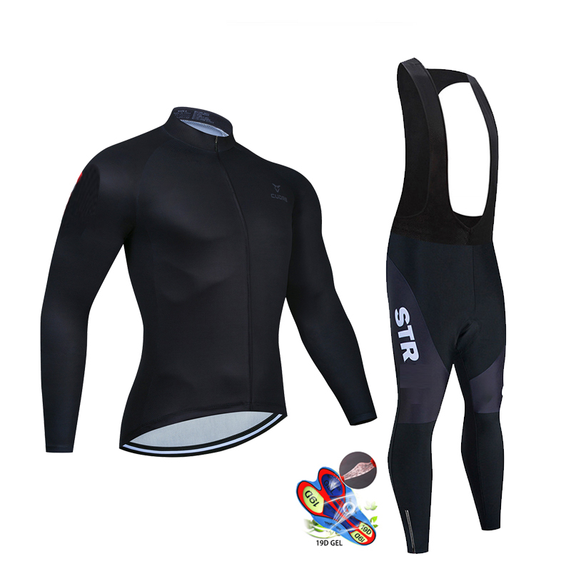 Cycling Gear Brands - Sonbahar Siyah Bisiklet Jersey Seti Uzun